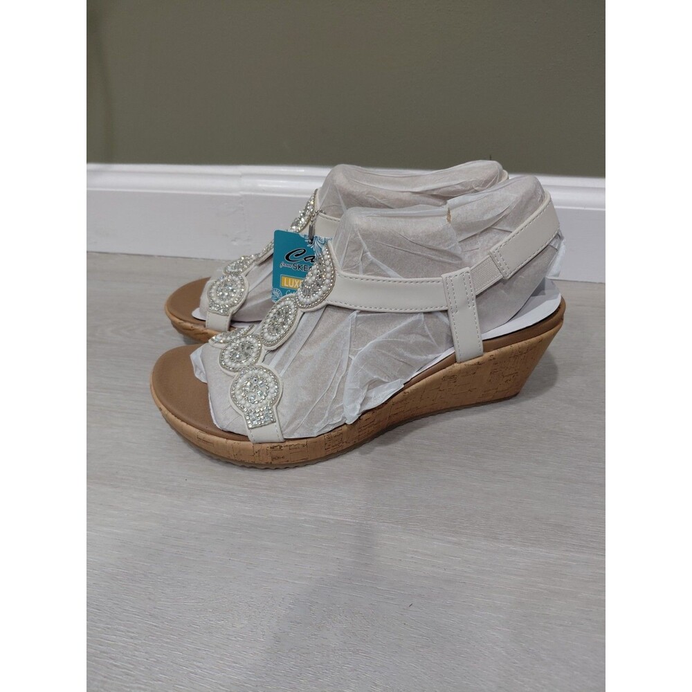 Cali By Skechers Women's Size 9.5 Beverlee White Wedge Sandals New Without Box